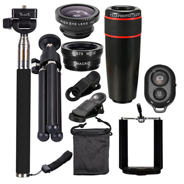 10 in 1 set Smartphone Camera Lens Cell with Clip Universal Optical Telescope Kit Mobile Zoom