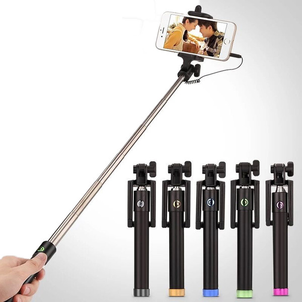 Mini Selfie Stick Selfy Handheld Extended WIRED Monopod Portrait Taker and Video Recorder UNIVERSAL FIT with IOS and Android Smartphones