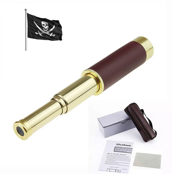 Pirate Telescope Monocular Brass Aluminum Alloy Copper Zoom Lens Kit Handheld Adjustable for Kids Toy Adult Birthday Gift Travel Voyage View