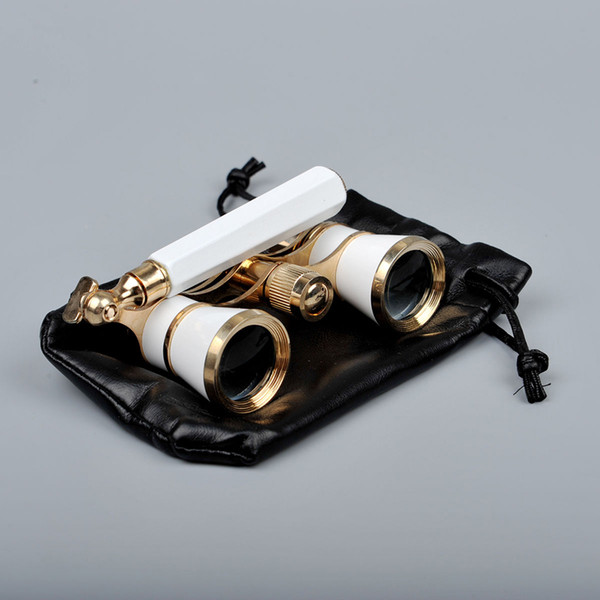 Opera Theater Glasses 3x25 Brass Coated Lens Binocular Telescope White/Red/Black Color with Handle Glasses