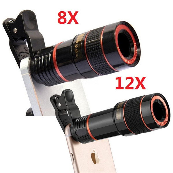 8x 12x Clip-on Phone Lens Universal Zoom Telescope Camera Telephoto Lens Zoom Telescope Magnifier Optical Lens