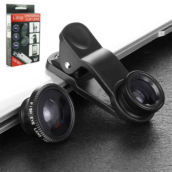 Universal Metal Clip Camera cell Phone Lens Fish Eye + Macro + Wide Angle For iPhone X Samsung Galaxy Note 8 S8 OTH669