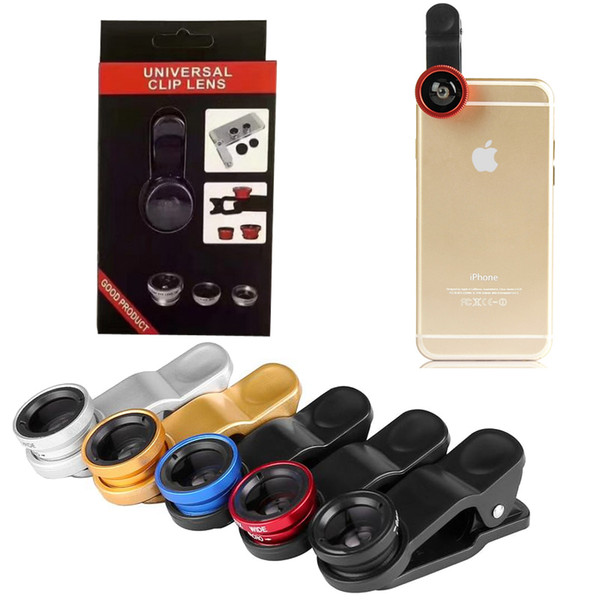 3 In 1 Universal Metal Clip Camera cell Phone Lens Fish Eye + Macro + Wide Angle For iPhone X Samsung Galaxy Note 8 S8 OTH669