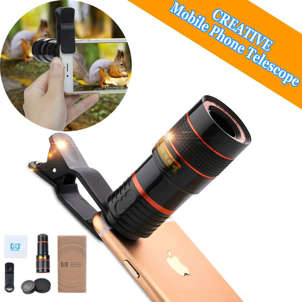 Portable 8X 12X Zoom Optical Phone Telescope Camera Lens with Clip Mobile Phone Telescope Photograph Accessories For iPhone Samsung Huawei