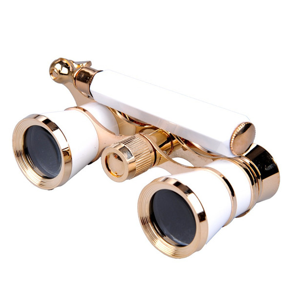 2015 New Binocular Opera & Theater Telescope Exquisite 3x25 Glasses White Boday With Golden Frame Christmas New Year gift