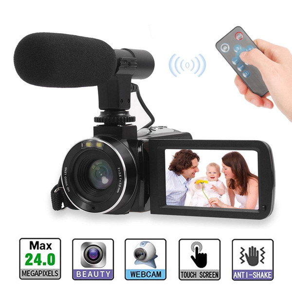 Video Camera, Full Video CameraDigital Camera 30FPS LCD Touch Screen Vlogging Camera for YouTube with External Microphone and Remoter