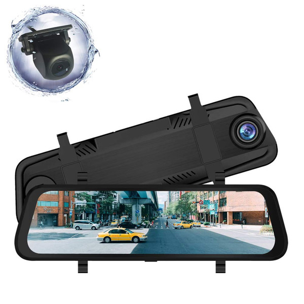 9.66 inch Mirror Dash Cam Touch Screen,Stream Media Dual Lens 170° 1080P Front and 150°1080P Wide Angle Rear View Camera