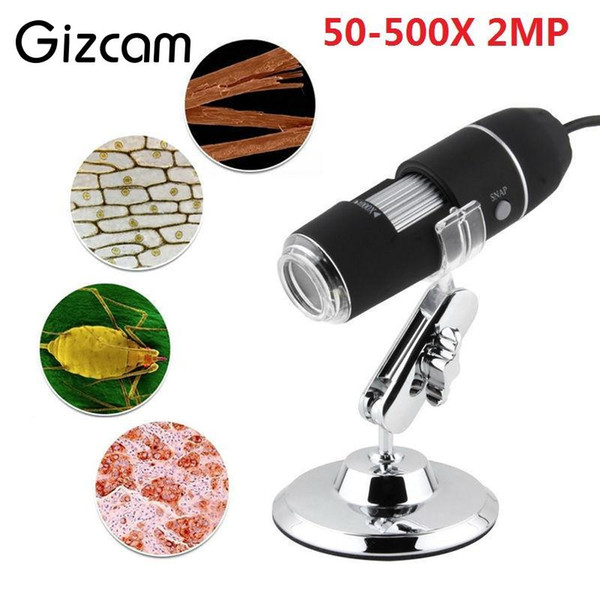 Gizcam Portable 50-500X 2MP USB Digital Microscope LED Light Microscope Endoscope Video Mini Micro Camera Magnifier w/ Stand