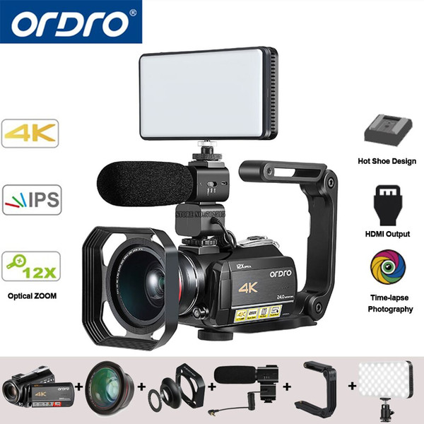 Ordro AC5 4K UHD Digital Video Cameras Camcorders FHD 24MP WiFi IPS Touch screen 100X Digtal Zoom 12X Optical DV Mini Camcorders