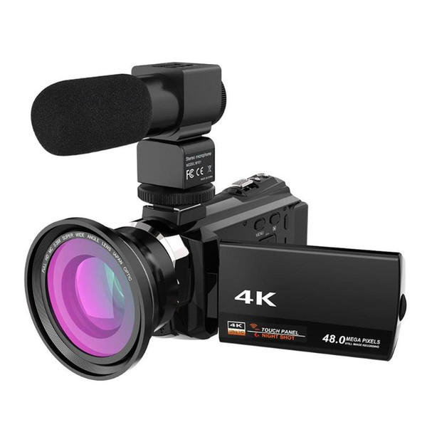 WiFi 4K 16X ZOOM Digital Video Camera Camcorder+Microphone+Wide Angle Lens