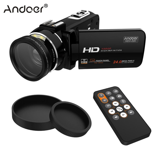 Wholesale- Andoer HDV-Z20 Portable 1080P Full HD Video Camera with Angle Lens Mega Zoom Camcorder LCD with Remote Control Support WiFi