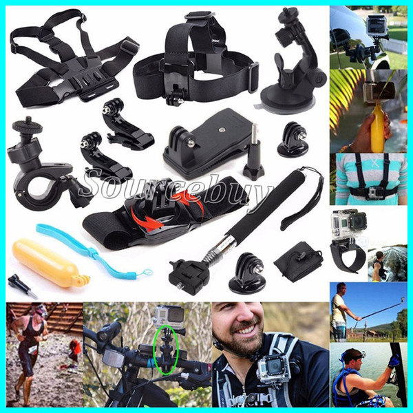 12 in 1 Kit For go pro Camera Accessories Head chest strap bracelet Monopod with Mount Adapter for GoPro Hero 5 4 3