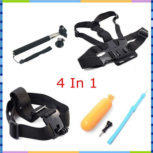 4 in 1 Action Cam Accessories Bundles Mount Kit Floating Grip + Head Strap + Chest Belt Head + Monopod Tripod Mount For SJCAM Sport Camera