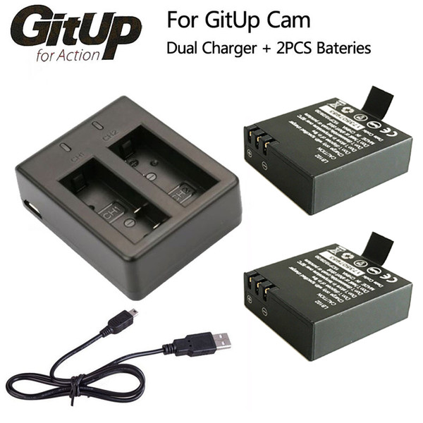 Original GitUP 2Pcs 1000mAh Li-on Battery +1Pcs Battery Dual Charger For GitUP Git1 / Git2 / Git2P Sports Action Camera