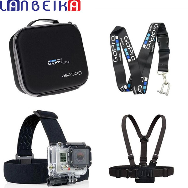 wholesale For Gopro Hard Bag Case Box + Camera Straps Hanging Rope + Chest Strap + Head Strap for Go Pro Hero 6 5 4 3+ SJCAM SJ6