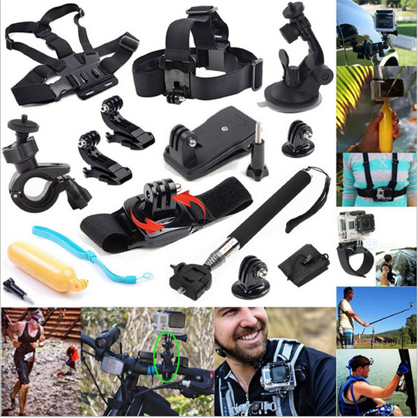 12 in 1 GoPro Accessories Set Go pro Wrist Strap +Helmet Extention Kits Mount + Chest Belt Mount +Bobber For Go-pro Hero