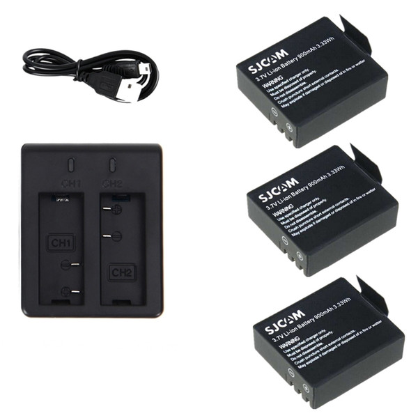 3pcs Original SJCAM 3.7V 900mAh Battery +Dual Battery Charger For SJ4000 SJ5000 SJ6000 SJ7000 SJ9000 Series Action Camera