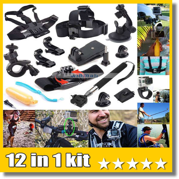 12 In 1 Travel kit Wrist Strap +Helmet Mount Head Chest Belt Mount +Bobber For 4K Action Camera EKEN H9