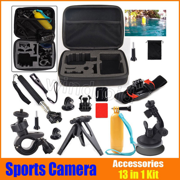 Cheap 13 in 1 GoPro Accessories Set Go pro sports camera Hero 4 3+ 3 2 Remote Wrist Strap Travel Kit Accessories + shockproof carry case 30