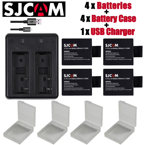 Wholesale- New 4pcs SJCAM sj4000 eken H9 GIT-LB101 GIT BATTERY sj5000 sj6000 sj7000 SJ8000 SJ9000 battery +Dual USB charger