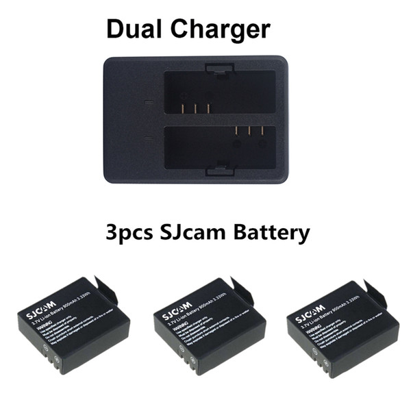 3x SJCAM Original Battery 3.7V 900mah battery + Dual Charger For SJ 4000 SJ4000 Wifi SJ5000 Plus sj7000 M10 C30 Eken H9 Camera