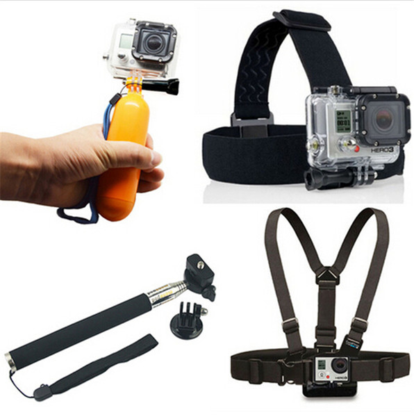 4 in 1 Sports Action Camera Accessories Sport Camera Cam Kit Float Bobber + Handheld Stick + Chest Belt + Head Strap Free DHL