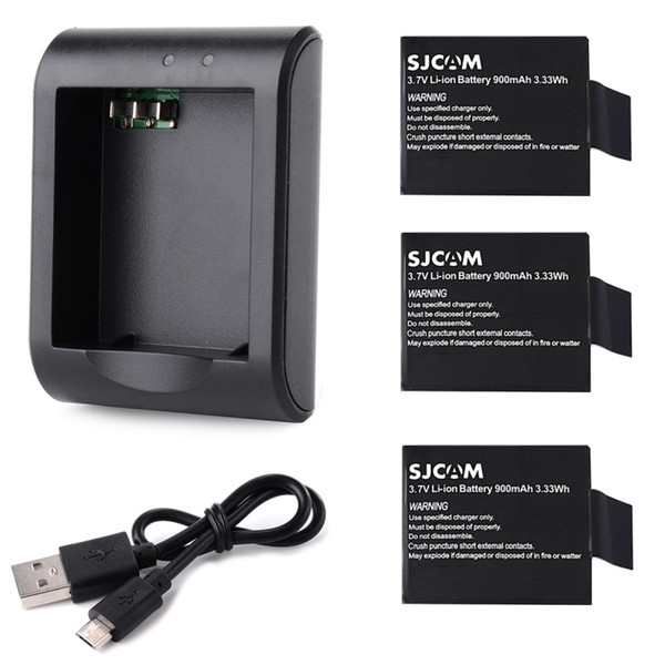 SJCAM Camera USB Dual Slot Battery Charger with 3pcs 3.7V 900mAh Rechargable Battery for SJCAM SJ4000 SJ5000 M10 Series Camera