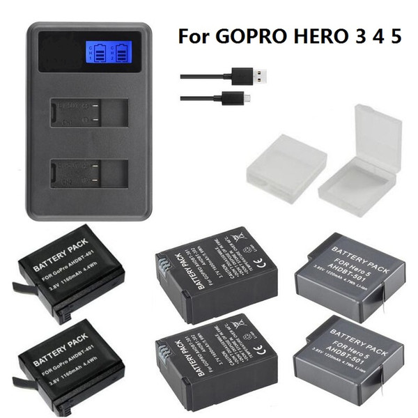 wholesale USB LCD Dual Port Charger 501 401 301 battery Charger for Gopro hero 6 5 4 3 Camera Accessories battery Case Hero3 4 5