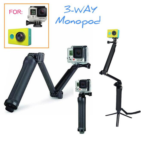 Sports Action Cam xiaomi yi extension pole arm 3-Way Grip Monopod Tripods For xiaoyi & Action Cam SJ4000 Camera Accessories