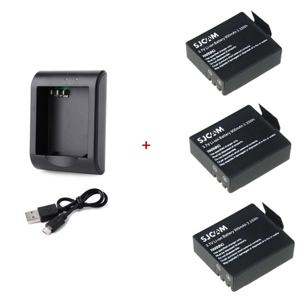 SJCAM Camera USB Dual Slot Battery Charger with 3pcs 3.7V 900mAh Rechargable Battery for SJCAM SJ4000 SJ5000 M10 Series Camera