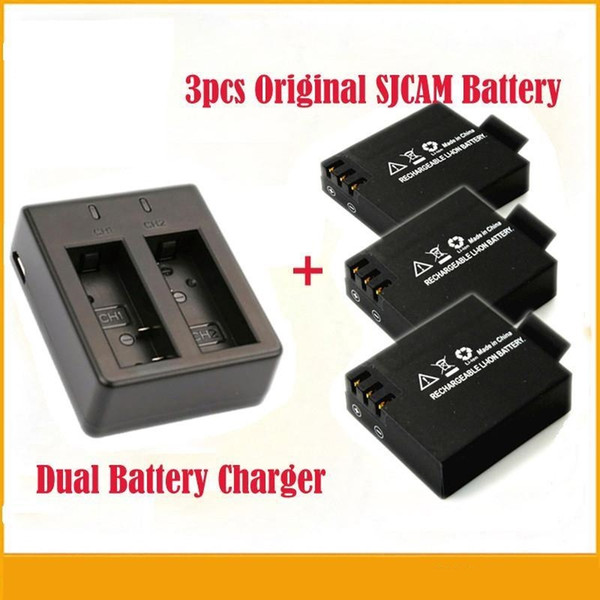 3pcs Original SJCAM 3.7V 900mAh Li-ion Battery +Dual Battery Charger For SJ4000 SJ5000 SJ6000 SJ7000 SJ9000 Series Action Camera