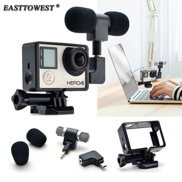 wholesale 3.5mm External Mini Stereo Microphone Mic + Adapter + Standard Frame Accessories for Go pro Hero 4 3+ 3 Action Camera