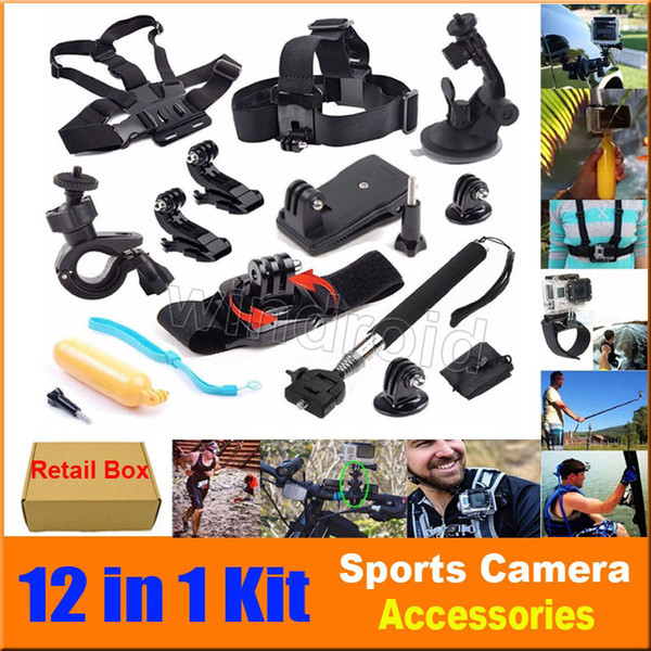 12 in 1 GoPro Accessories Set Go pro Remote Wrist Strap 12-in-1 Travel Kit Accessories with retail box For sports camera EKEN Hero 4 3+ 3 2