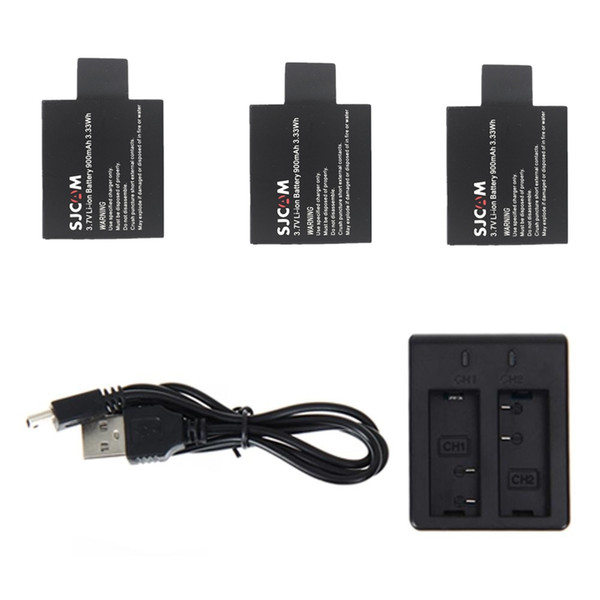 Hot Sales 3pcs Original SJCAM 3.7V 900mAh Li-ion Battery +Dual Battery Charger For SJ4000 SJ5000 SJ6000 SJ7000 SJ9000 Series Action Camera