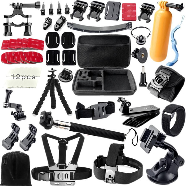 Sports Camera Accessories Kit includes bag, chest strap, headband, buoyancy stick, wrist strap, tripod, selfie stick for hero 6/5/4