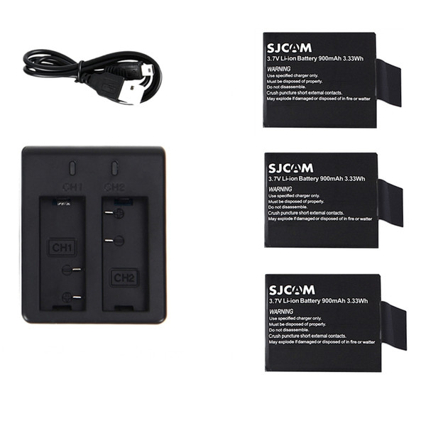 3x SJCAM Original Battery 3.7V 900mah battery + Dual Charger For SJ 4000 SJ4000 Wifi SJ5000 Plus SJ7000 M10 C30 EKEN H9 Camera