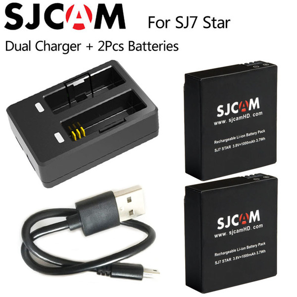 100% Original SJCAM SJ7 Star Dual Charger + 2pcs SJCAM Batteries 1000mAh Rechargeable Li-ion Battery for SJCam SJ7 Action Camera