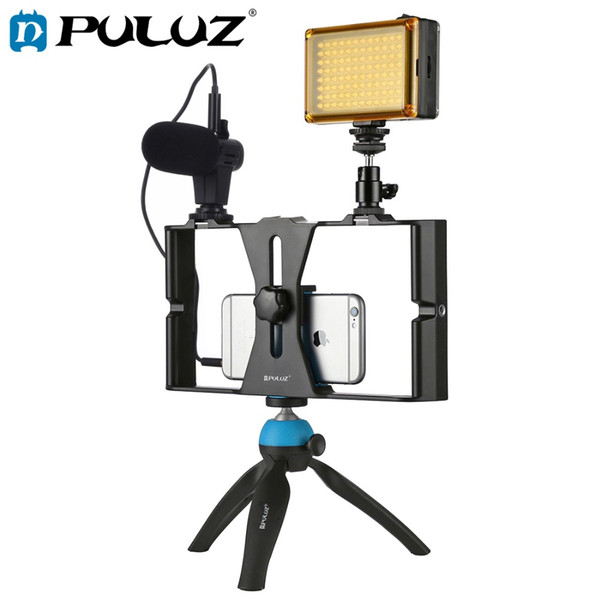 wholesale Smartphone Video Rig + LED Studio Light + Video Microphone + Mini Tripod Mount Kits with Cold Shoe Tripod Head for iPhone