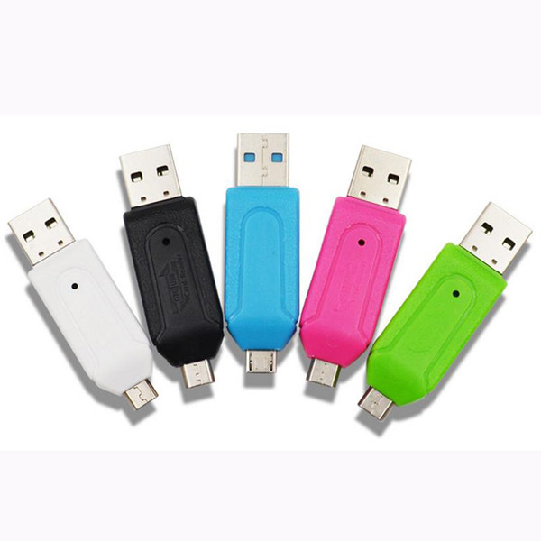 2 In 1 Card Reader with SD Micro SD TF Slots OTG Adapter Micro USB 2.0 for Android Cell Phone Tablet Computer