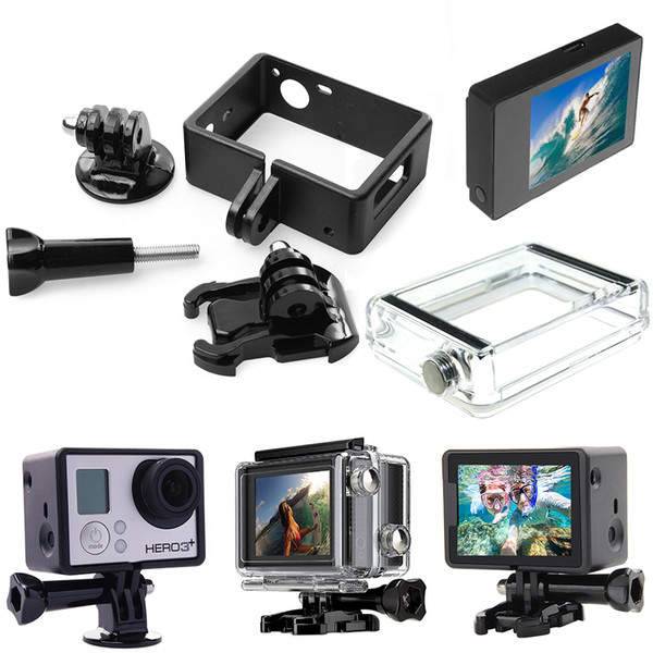 Freeshipping For Hero 3 3+ 4 LCD Screen BacPac Display+Expanded Frame With Buckle Mount+Adapter+Backdoor Case Cover For GoPro Accessories