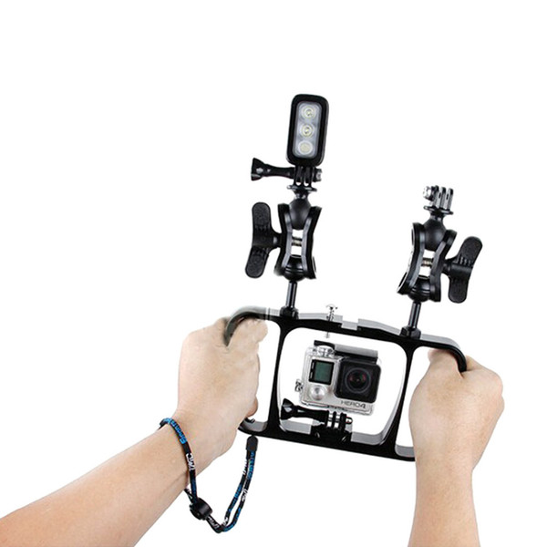 Freeshipping Camera Diving Bracket CNC Aluminum Dual Ball Mount Video Fill Light Grip For GoPro Hero 3 3+ 4 Session Xiaomi Yi SJ4000