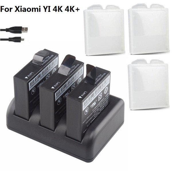 3 slots Dual Charger Battery For Original Xiaomi YI 2 4k 4K+ Lite AZ16-1 Action Camera 1400mAh Rechargeable Battery Battery case