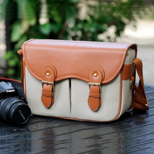 Wholesale-Canvas PU Leather Mens Womens Waterproof Camera Travel Shoulder Bag Padded Insert Case Fit Digital DSLR SLR Pentax