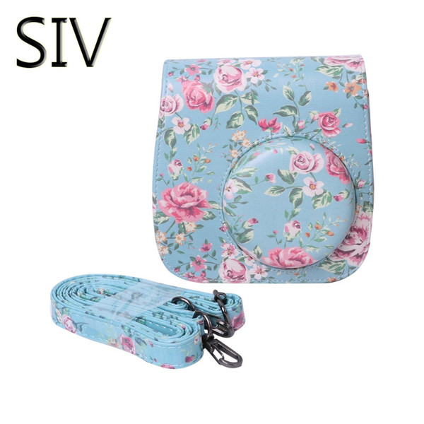 SIV Camera Bag Instax Mini 8/9 Camera Bags Faux Leather Shoulder Strap Flower Printing Case Pouch For Fujifilm