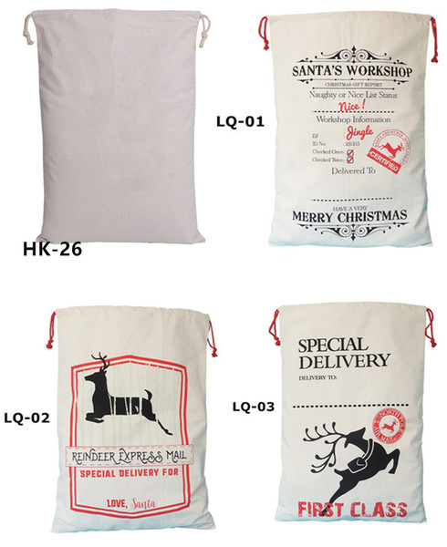 2018-32 colors Christmas Gift Bags Large Organic Heavy Canvas Bag Santa Sack Drawstring Bag With Reindeers Santa Claus Sack Bags for kids