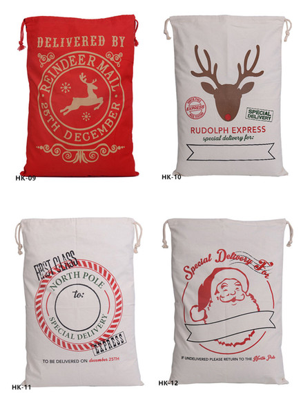 100pcs 32 colors Christmas Gift Bags Large Organic Heavy Canvas Bag Santa Sack Drawstring Bag With Reindeers Santa Claus Sack Bags for kids