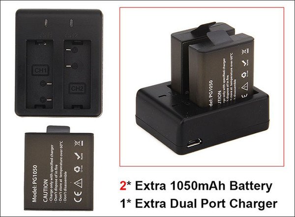 2Pcs 1050mah Rechargeable Battery Charger + Dual Travel Charger For EKEN H9 H9R H3 H3R H8PRO H8R H8 pro SJCAM SJ4000 SJ5000 Sports Camera