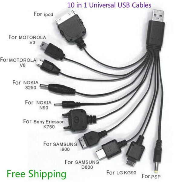 2017 Best Selling 12V Multifunctional Auto 10in1 Multi USB Cellphone Charger Cable Line Universal 20pcs/lot