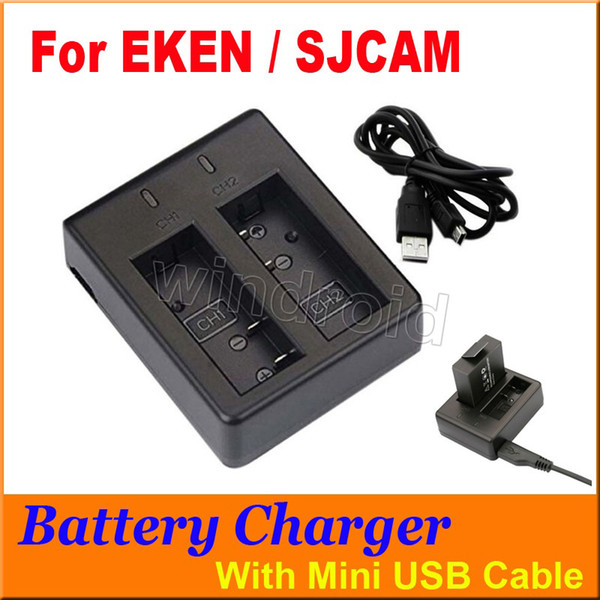 SJCAM EKEN Action Camera Accessories Battery Dual Charger For SJ4000 SJ4000 Wifi SJ4000+ SJ5000 SJ5000+ M10 + USB Cable H9 W9 A9 DHL 30pcs