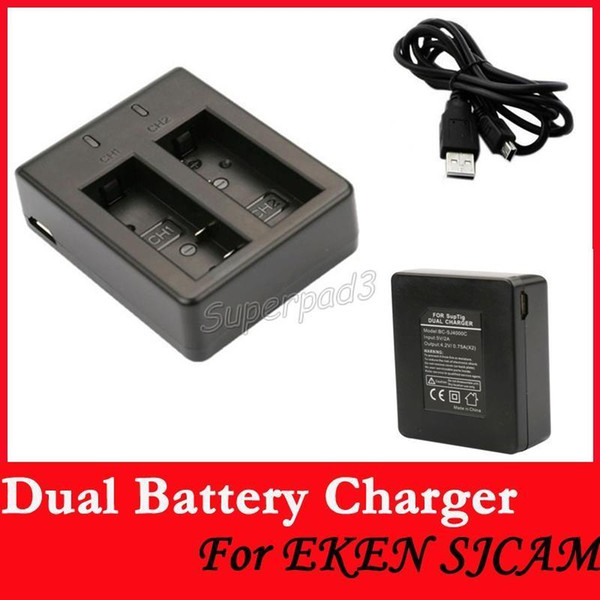 Tnt Post Cheap Action Camera Accessories EKEN Sjcam Universal Dual Battery Charger For SJ4000 SJ4000 Wifi SJ4000+ SJ5000 SJ5000+ SJ6000 M10